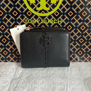 Tory Burch McGraw Bifold Wallet Black Gold